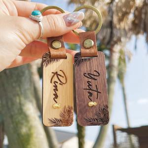 Wood key holder 名入れ 名前入り キーホルダー 木製 お揃い 誕生日