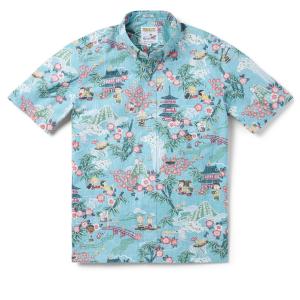 レインスプーナー Reyn Spooner アロハシャツ 半袖  PEANUTS IN JAPAN ピーナッツ イン ジャパン AQUA アクア ブルー