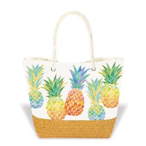 ハワイ トートバッグ マザーズバッグ ママバッグ レッスンバッグ 軽量 ストローバッグ STRAW TOTE BAG パイナップル｜alohahiyori