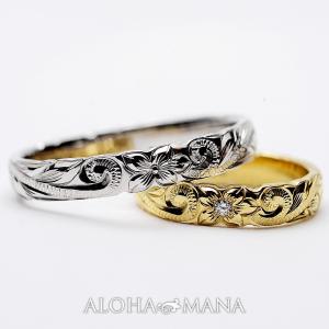 ハワイアンジュエリーペア結婚指輪マリッジリングk14k18プラチナゴールドバレルカットアウトONLYONE｜alohamana