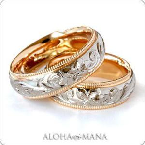 ハワイアンジュエリーペア結婚指輪マリッジリングk14k18プラチナデュアルバレルコインエッジペアON...