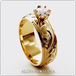 ハワイアンジュエリー 婚約指輪エンゲージリング バレル立て爪ダイヤ ウェディングリング 幅6mmON...