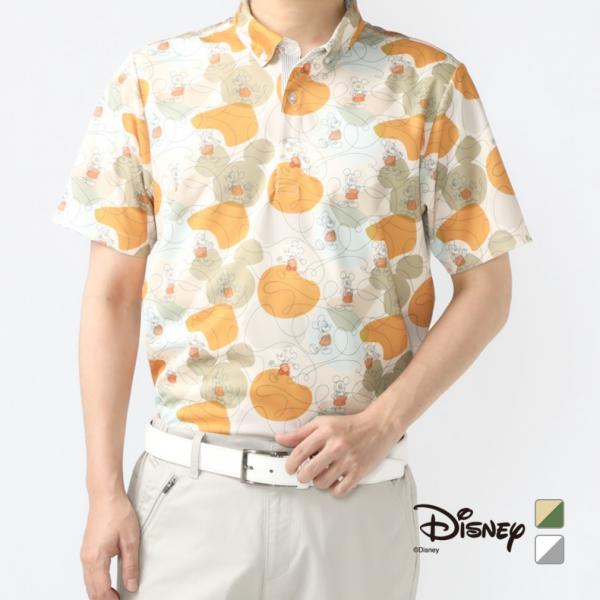 ディズニー ゴルフウェア 半袖シャツ 春 夏 プリント ボタンダウン半袖シャツ アイクール DN-1...