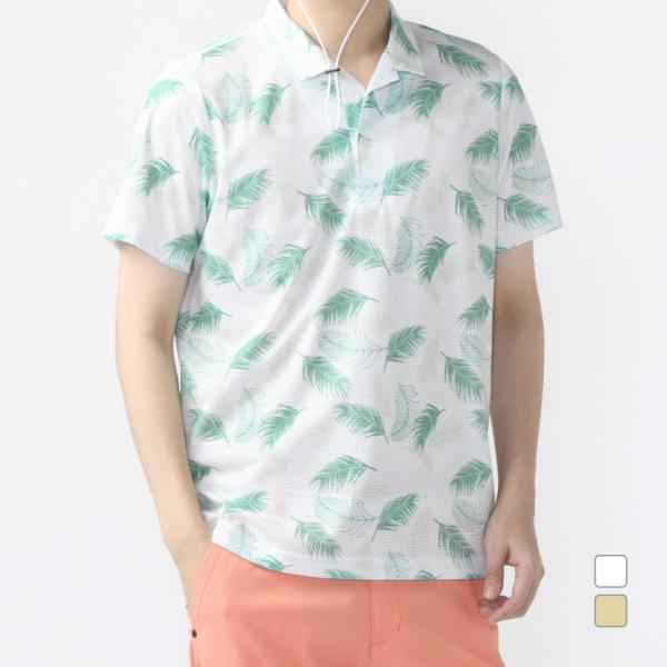 ティゴラ ゴルフウェア 半袖シャツ 春 夏 メッシュ葉っぱ柄開襟シャツ TR-1H1104P メンズ...