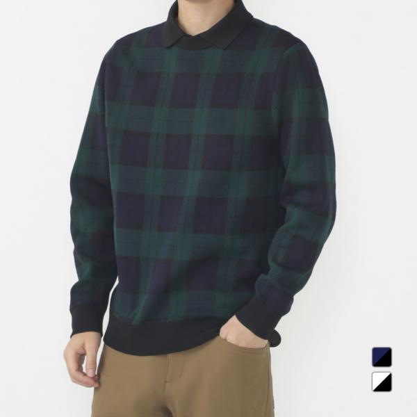 ティゴラ ゴルフウェア 長袖セーター 秋 冬 チェック柄クルーネックセーター UV マシンウォッシャ...