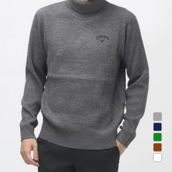 キャロウェイ ゴルフウェア 長袖セーター 秋 冬 畦編みタートルネックニット C24218107 メ...