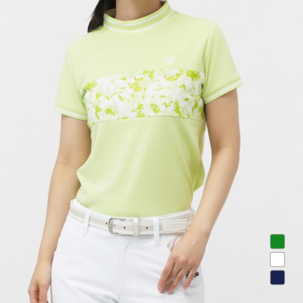 ティゴラ レディース ゴルフウェア 半袖シャツ 春 夏 遮熱UVカット鹿の子柄切替半袖モックシャツ ...