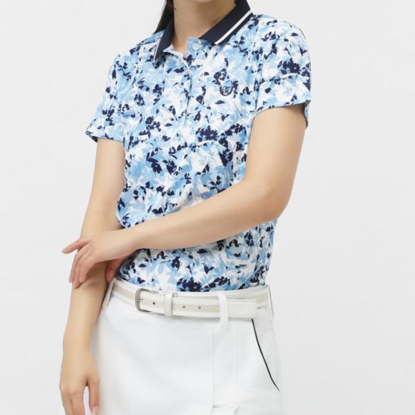 ティゴラ レディース ゴルフウェア 半袖シャツ 春 夏 遮熱UVカット鹿の子プリント柄半袖ポロシャツ...