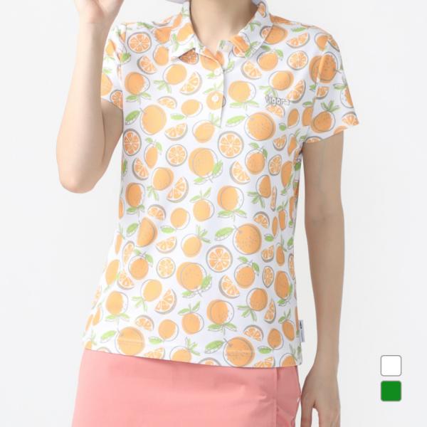 ティゴラ レディース ゴルフウェア 半袖シャツ 春 夏 遮熱オレンジ柄半袖ポロシャツ TR-1H20...
