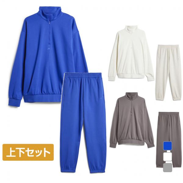 アディダス メンズ レディス 上下セット ハーフジップスウェットシャツ ・ フリースジョガー トレー...