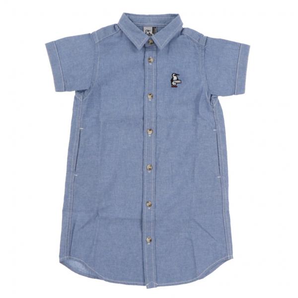 チャムス ジュニア 子供 アウトドア 半袖シャツ ワンピース キッズショートスリーブシャンブレードレ...