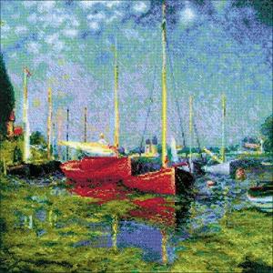 RIOLIS 1779 - アルゼンチュイユ C.モネ絵画 - カウントクロスステッチキット 15 インチ x 15 インチ 14カウント ホワイト