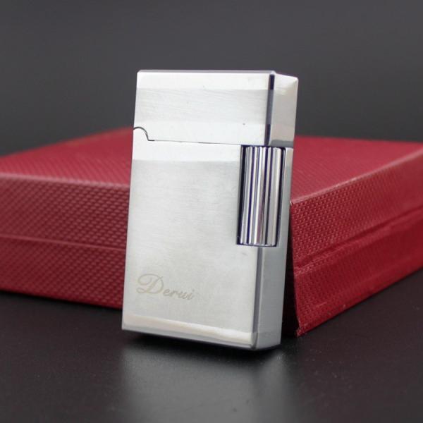 Derui ライター 銀色 一色 ブラッシュ仕上げ シルバー メタル製 海外ブランド 高級ガスライタ...