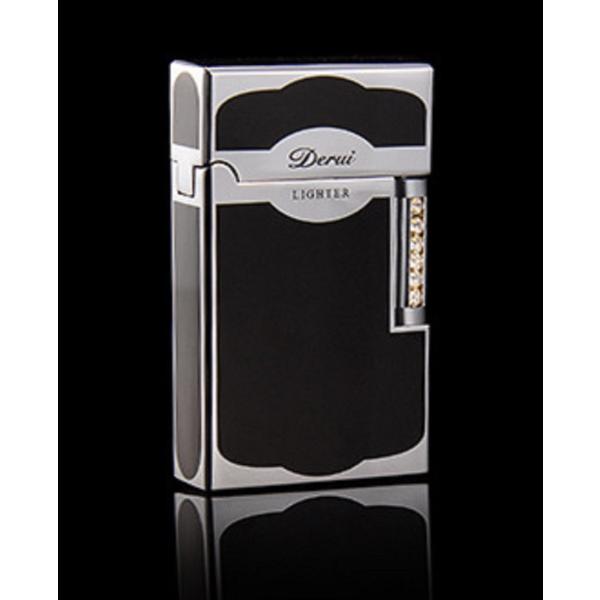 Derui ライター 黒銀 銀色部分丸みデザイン シルバー メタル製 海外ブランド 高級ガスライター...
