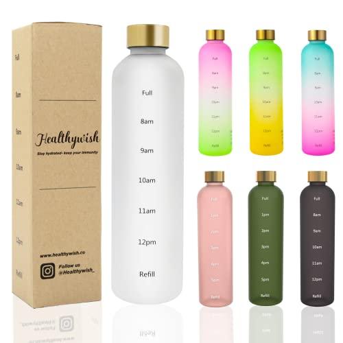 Healthywish タイムマーカー付きウォーターボトル 1リットル 水筒 1000ml スリムで...