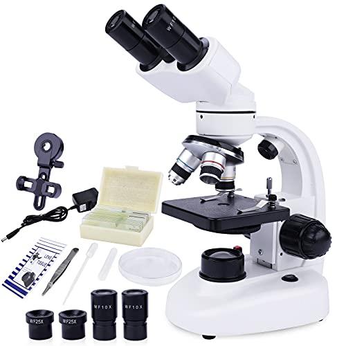 LAKWAR 顕微鏡 金属 LED 双眼 40*1000倍 学生 子供 初心者 学習用 生物標本 実...