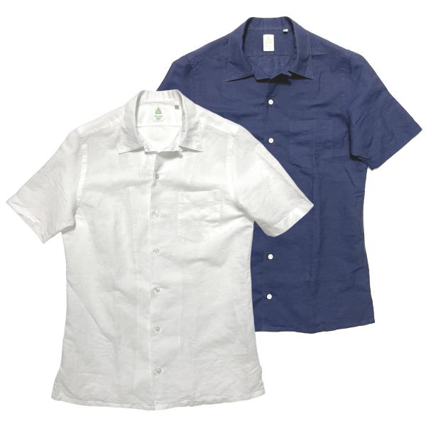 Finamore フィナモレ BART バート コットンリネン オープンカラー ショートスリーブシャ...