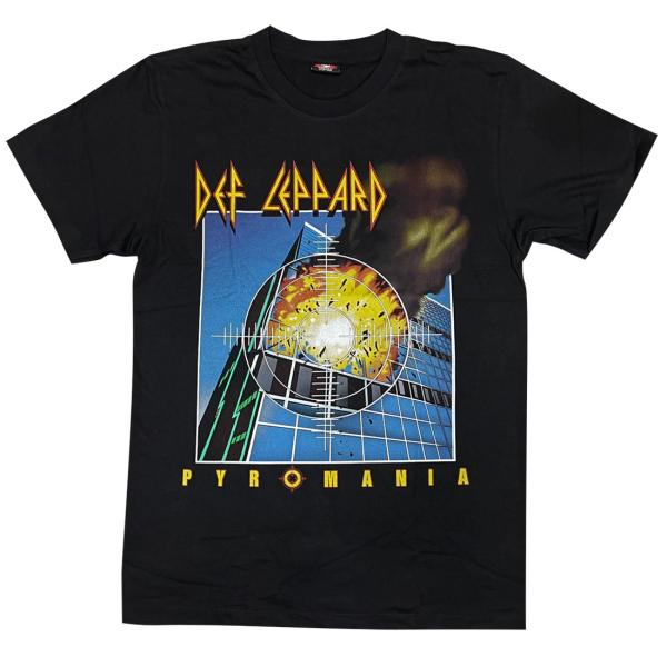 デフ・レパード 炎のターゲット PYROMANIA 黒 メンズ レディース ロックＴシャツ バンドＴ...
