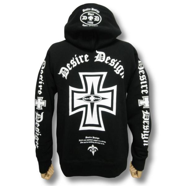 【土日も発送】 パーカー アイアンクロス ジップ 黒 メンズ&amp;レディース Desire Design...