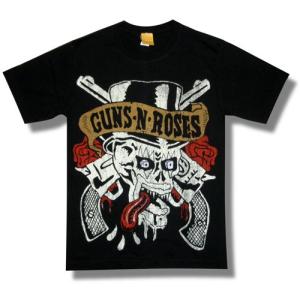 【土日も発送】 Tシャツ ガンズ＆ローゼス シルクハット・スカル Guns'n'Roses ロック メンズ レディース 黒｜alternativeclothing