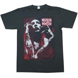 【土日も発送】 Tシャツ マリリン・マンソン Marilyn Manson チャコール グレー  メンズ レディース bny｜alternativeclothing