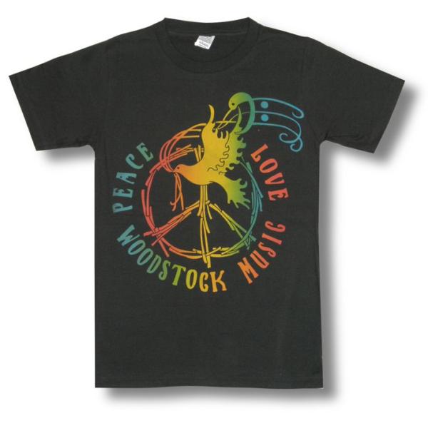Tシャツ WOOD STOCK ウッドストック LOVE&amp;PEACE ハト ロック バンド チャコー...