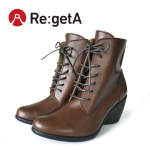 レディースブーツ リゲッタ　Re:getA　R-5504  レースアップショートブーツ(7cmヒール) 卒業式 履きやすい 歩きやすい 新生活
