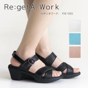 ポイント10倍！20日23:59まで！リゲッタ Re:getA Work RW-1003 アシンメトリーヒールサンダル -バックベルト オフィス ナース 履きやすい 歩きやすい