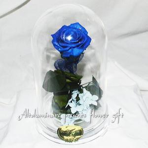プリザーブドフラワー 青いバラ ドーム入り お誕生日 : バラ