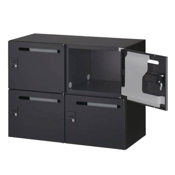 『代引不可』スチールロッカー 鍵付 4人用メールボックス ダイヤル錠 上下兼用 ブラック RK45-...