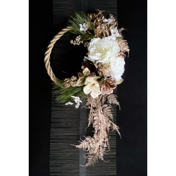 しめ縄 豪華 おしゃれ お正月飾り しめなわリース モダン アーティフィシャルフラワー