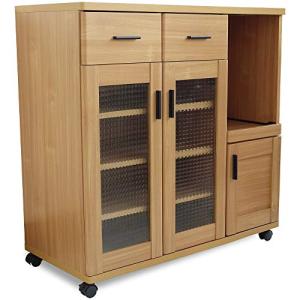 moca company Roundear キッチンカウンター 幅90 レンジラック ロータイプ コンセント付き 食器棚 ナチュラル 木目調