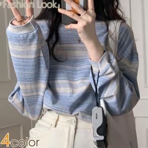 期間限定（クーポンで1493円!）Tシャツ ボーダー柄 カットソー 長袖 レディース トップス ラウンド襟