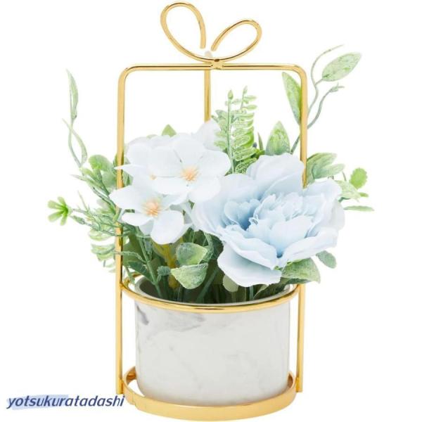 造花 インテリア 人工アジサイ花とセラミックプランター スタンド付き 人工鉢植え プレゼント 誕生日...