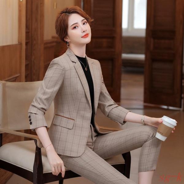 パンツスーツセット レディース チェック柄 セレモニー 20代30代40代 事務服 フォーマル 細身...