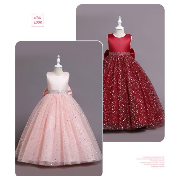 ピアノ発表会 ドレス 中学生 140 150 キラキラ 演奏会 ドレス コンクール 子供 リボン ワ...