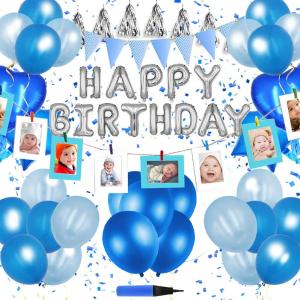 写真ガーランド10枚！62点セット＆大切な方のお誕生日や記念日を華やかに彩るバースデーバルーン飾り付け！