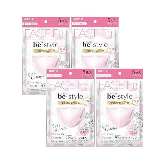 不織布マスク 立体タイプ ふつうサイズ　ビースタイル　ドーリーピンク 5枚入  【×4個セット】