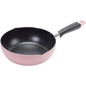 HC67 ふっ素加工IH対応 対応目盛付料理 フライパン22cm ピンク