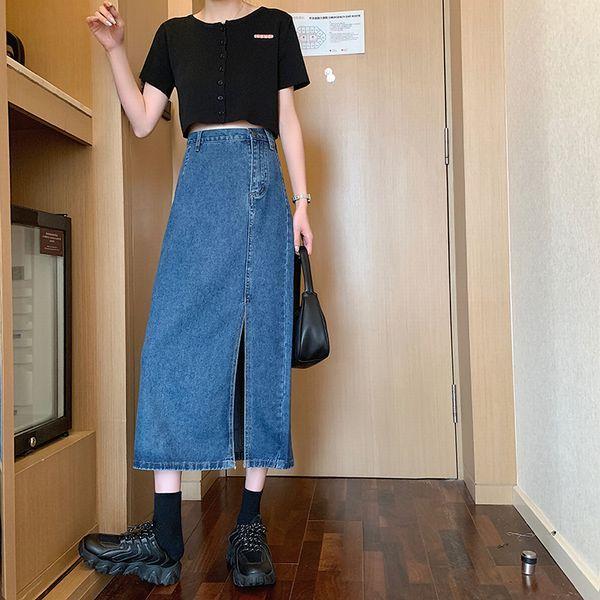 ハイウエスト タイトスカート ロング丈 ミモレ丈 スリット デニム カジュアル Aライン スカート