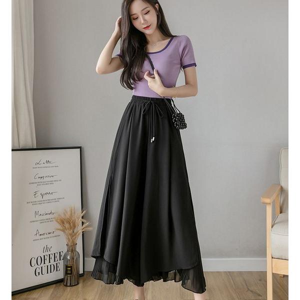 シフォン ワイドレッグ キュロット スカーチョ マキシ丈 ガウチョパンツ