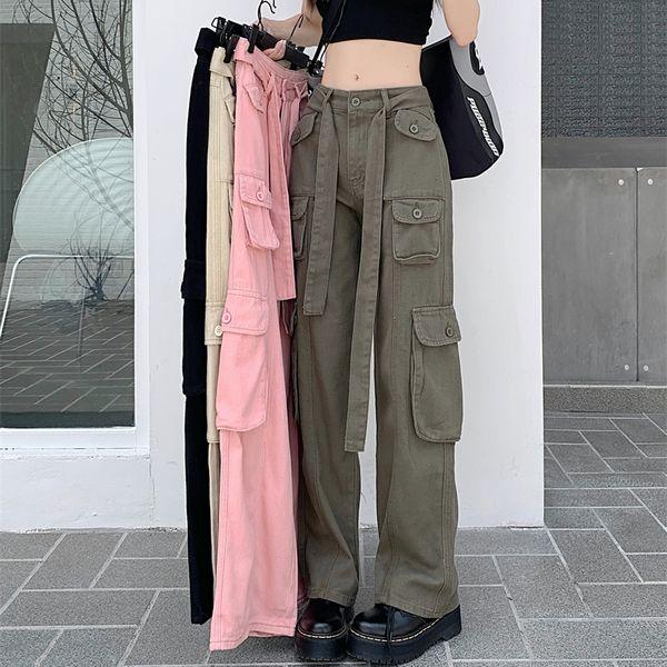 ハイウエスト ストレート カーゴパンツ ワイドレッグ カジュアル レディース パンツ