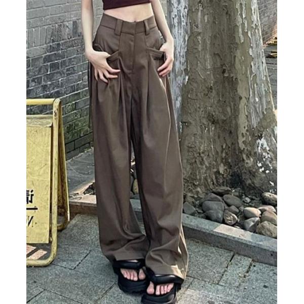 ワイドレッグ ハイウエストパンツ レディース ストレート スポーティー バギーパンツ