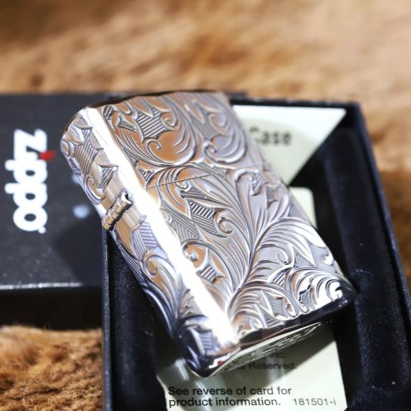 Armor ZIPPO 重厚アーマー 5面 リーフ LEAF シルバー いぶし加工 シルバーコーティ...