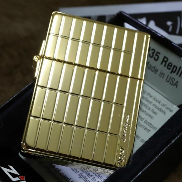 1935 復刻レプリカ ZIPPO ゴールドスクエアカット 両面加工 インナー金タンク ジッポー 人...