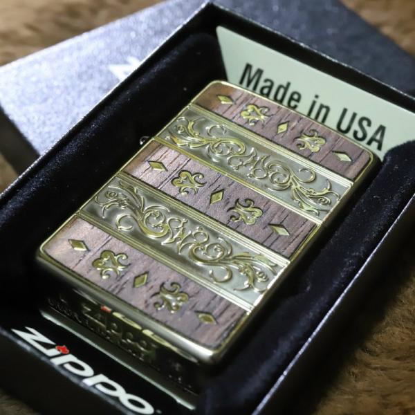 アンティークZIPPO ベネチアンウッド 真鍮古美いぶし 両面加工 ライター 人気 おしゃれ 売れ筋...