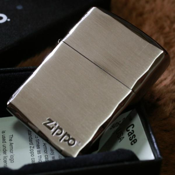 Armor ZIPPO 重厚アーマー ジッポロゴマーク シルバーサテン＆ブラック 両面コーナー彫刻 ...