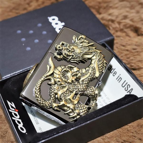 限定ZIPPO 重厚 両面ドラゴン ブラック 黒 龍 竜 金 限定ジッポ  人気 プレゼント おしゃ...