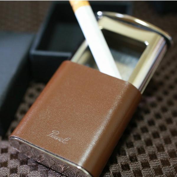 PEARL ブランド携帯灰皿 本革巻き仕上げ タスカ ブラウン 人気 おしゃれ 上品 小物入れ プレ...