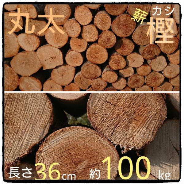 早い者勝ち 数量限定 丸太 未乾燥薪（樫・カシ）長さ36cm　約100kg 段ボール箱入り 焚火　薪...